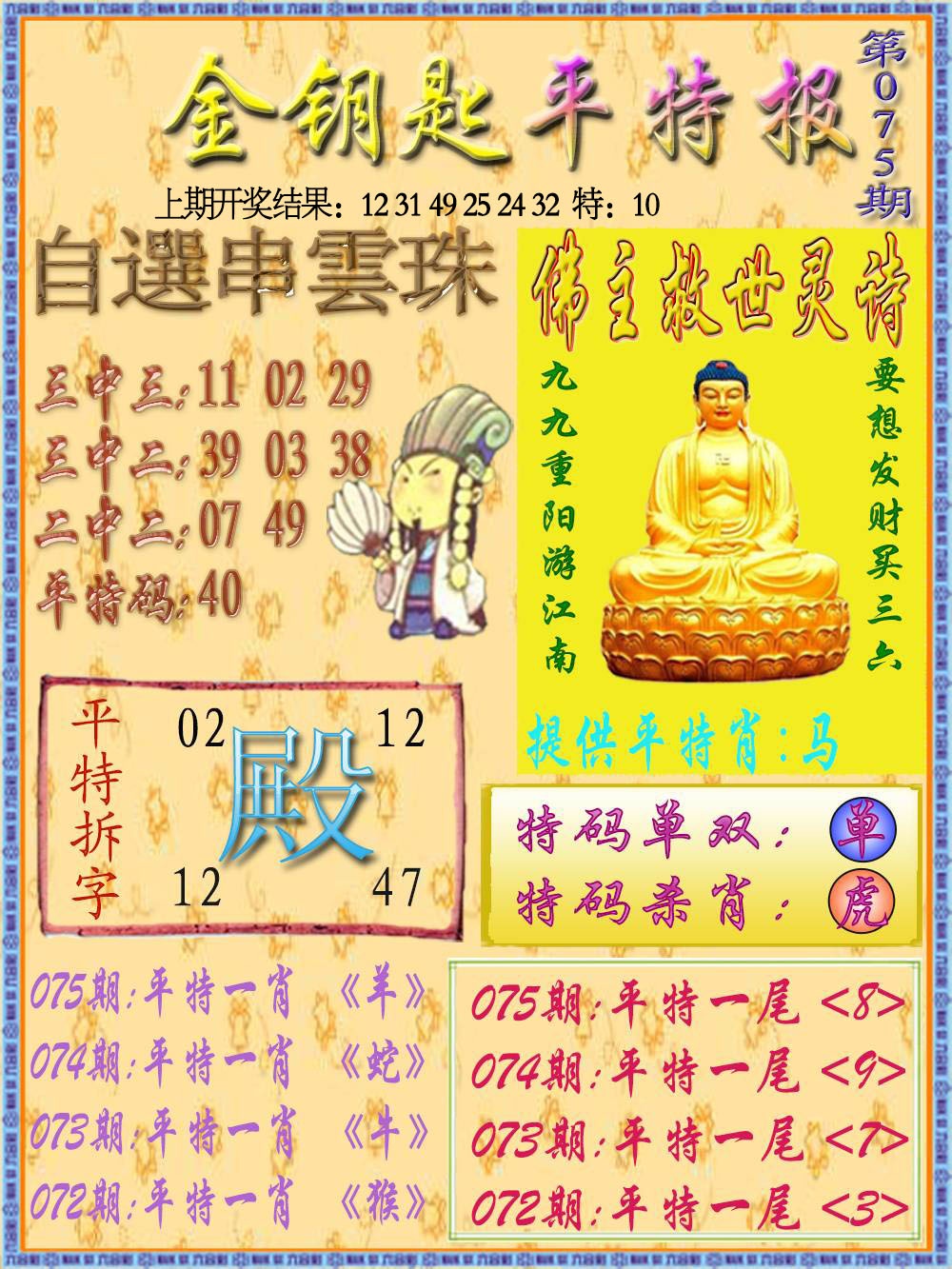 075期金钥匙平特报[图]